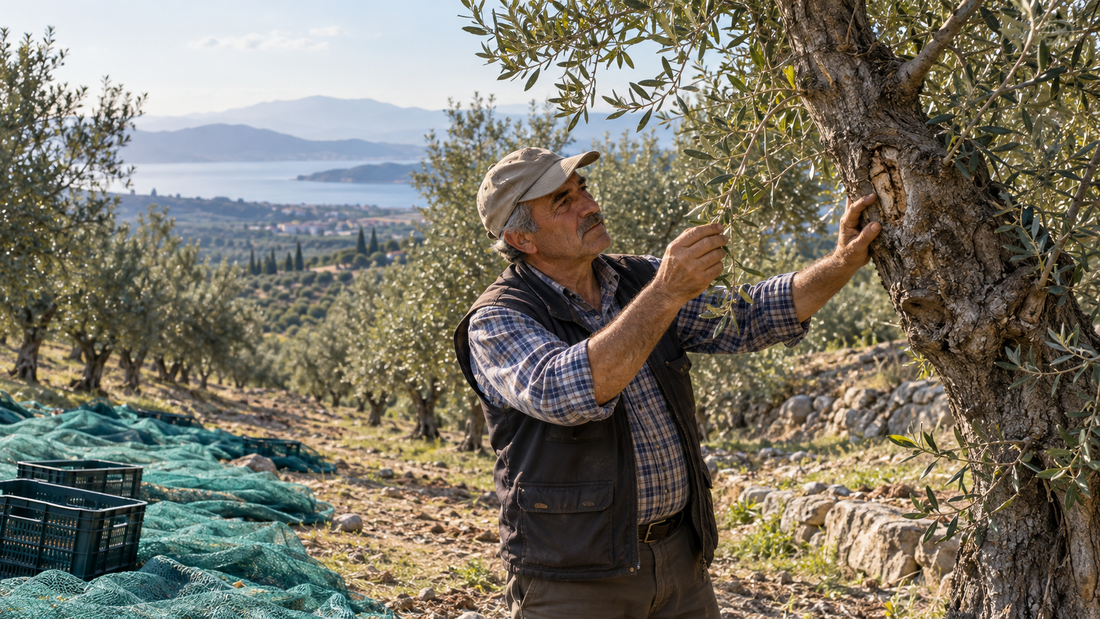Zeytin hasadı sonrası ağaçta dal ve gövde hasarını kontrol eden üretici