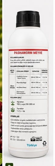PashaWorm Meyve Gübresi 1 LT arka etiket bilgileri