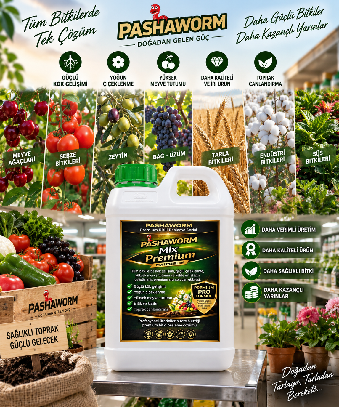 PashaWorm Premium Pro 10 LT | Premium Organomineral + Biyostimülant Kompleks