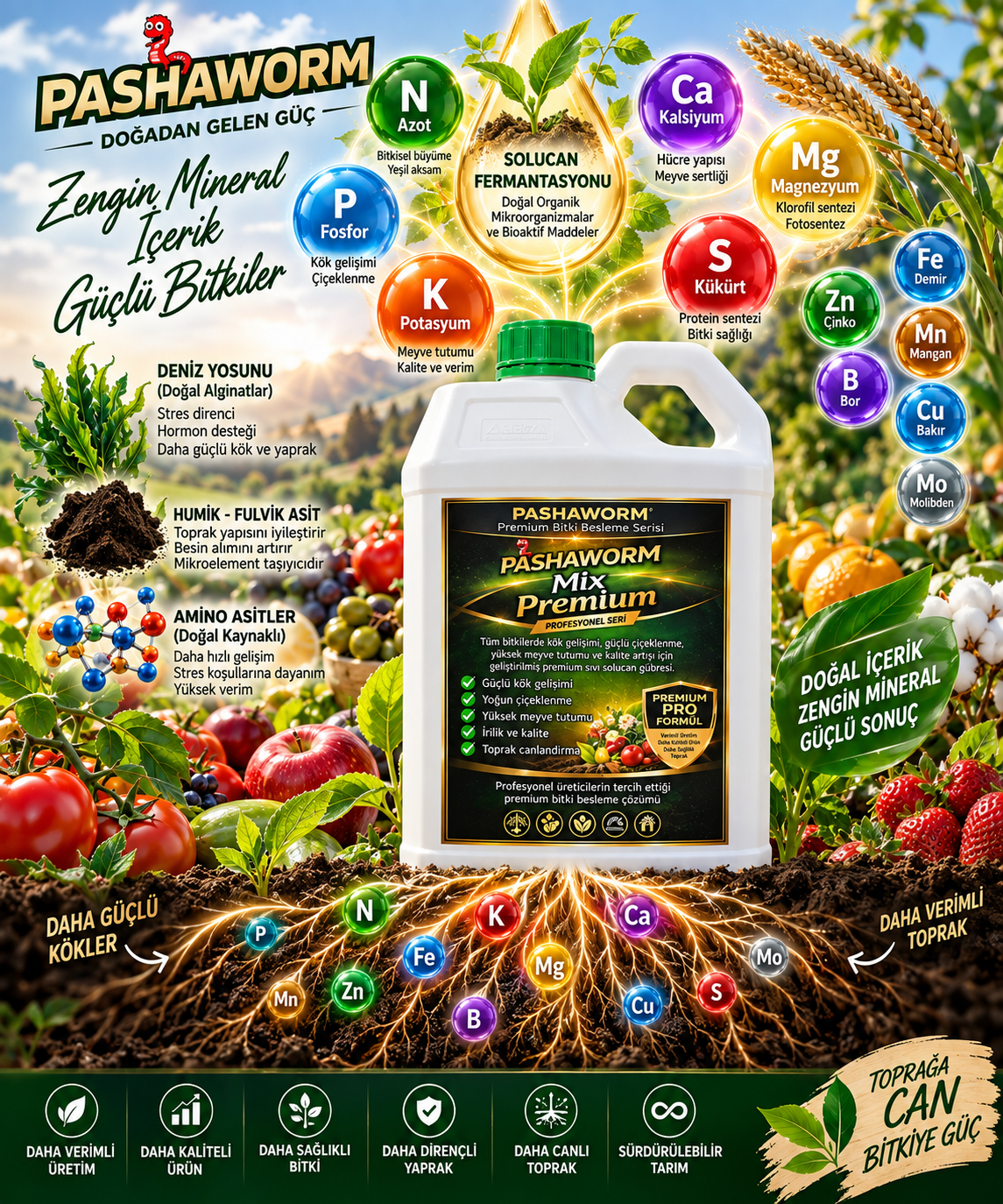 PashaWorm Premium Pro 10 LT | Premium Organomineral + Biyostimülant Kompleks